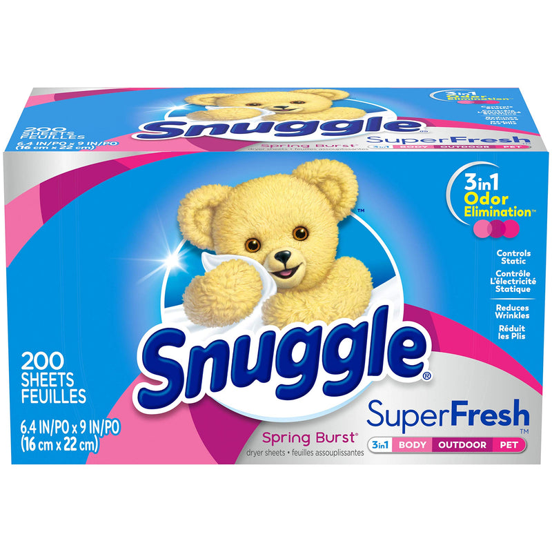 Snuggle Plus SuperFresh Fabric Softener Dryer Sheets with Static Control and Odor Eliminating Technology, Burst, White, 200 Count, Spring - NewNest Australia