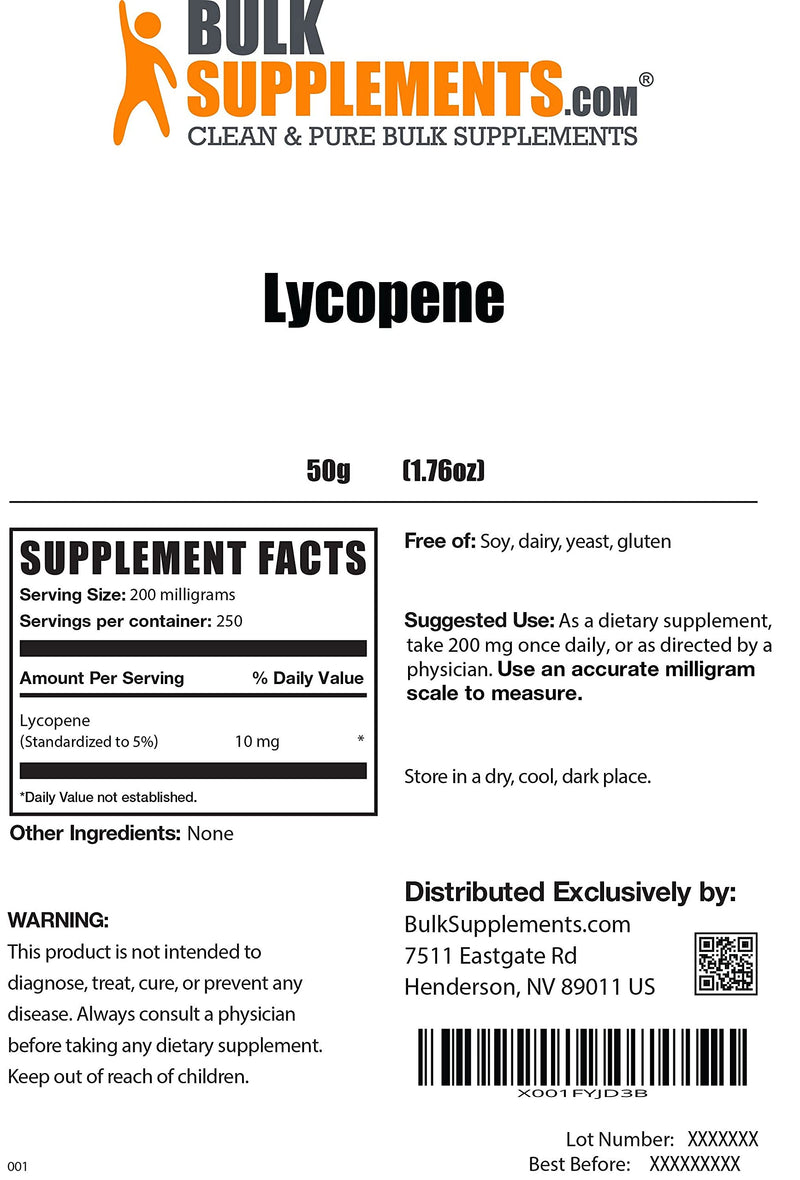 BulkSupplements.com Lycopene Powder - Prostate Supplements for Men - Antioxidants Supplement - Prostate Support Vitamins - Fruits and Veggies Supplement - Heart Health Supplements (50 Grams - 1.8 oz) 1.76 Ounce (Pack of 1) - NewNest Australia