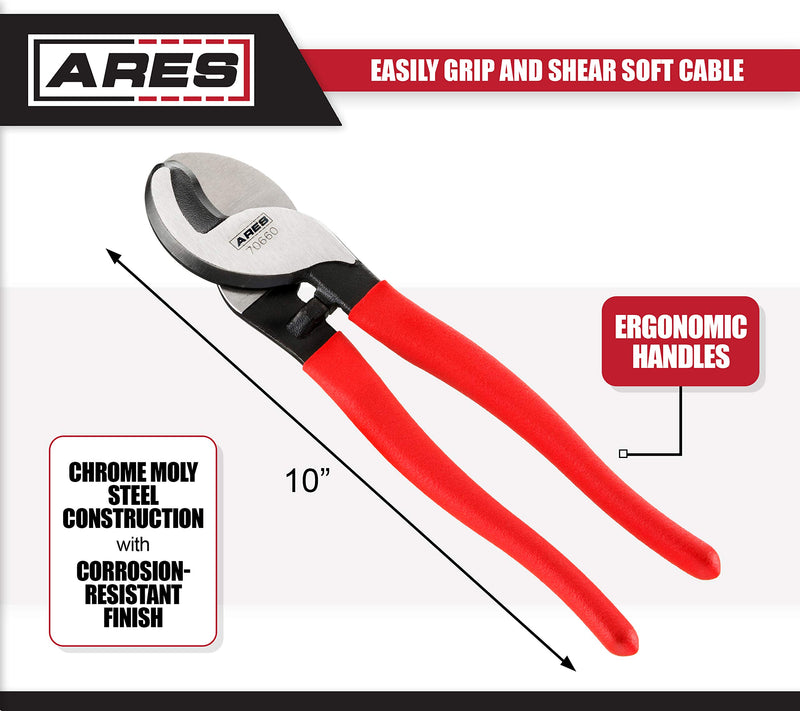 ARES 70660-10-Inch Electronics Cable Cutter Pliers - Coaxial Cable Cutter for Aluminum, Copper & Communications Cable - Heavy Duty Chrome Moly Steel Construction - NewNest Australia