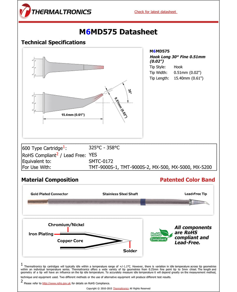 Thermaltronics M6MD575 Hook Long 30deg Fine 0.51mm (0.02in) interchangeable for Metcal SMTC-0172 - NewNest Australia