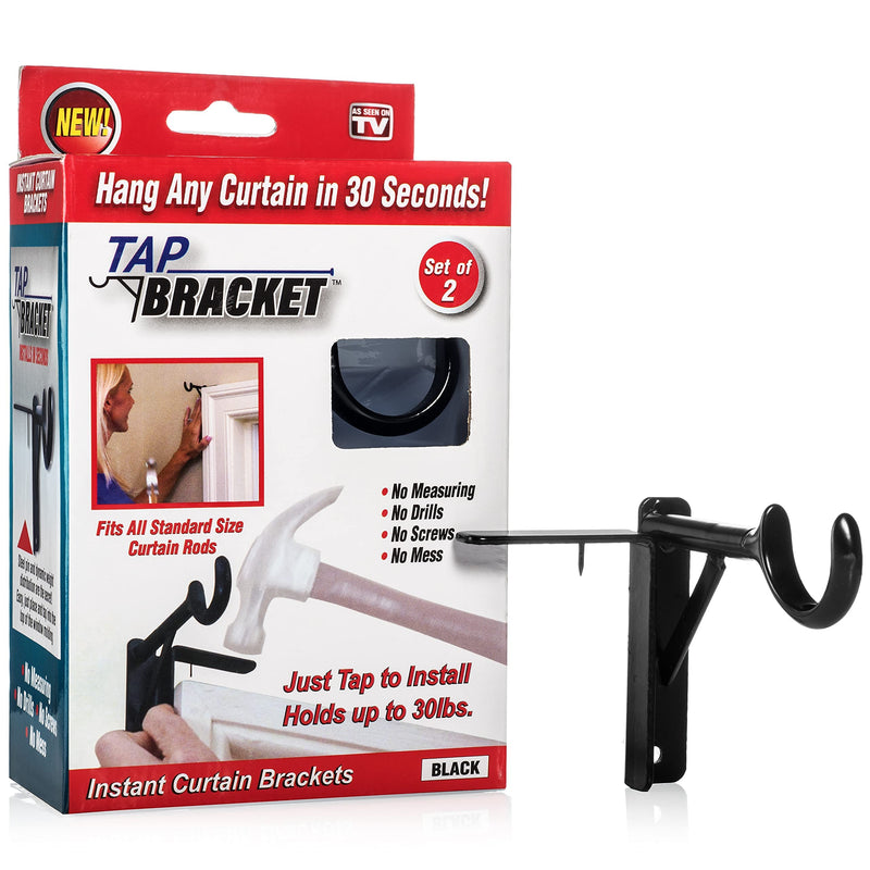 Spark Innovators Black Tap Bracket by Hang Hero - Easy Install No Drill Curtain Rod Brackets - As Seen on TV - Set of 2 - NewNest Australia