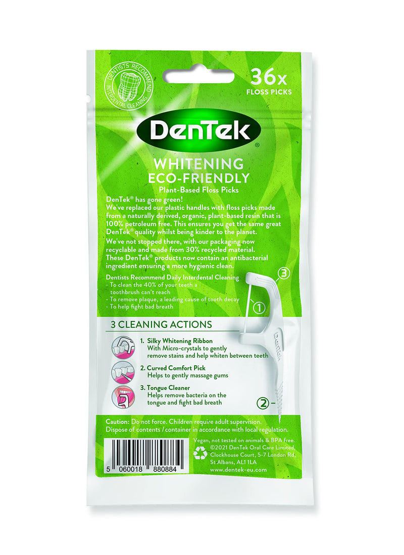 DenTek Eco-Friendly Whitening Floss Picks x 216 with Silky and Anti-Bacterial Floss - with Micro Crystals, Helps Whiten Between Teeth, 36 Count x 6 Packs (216 Floss Picks) - NewNest Australia