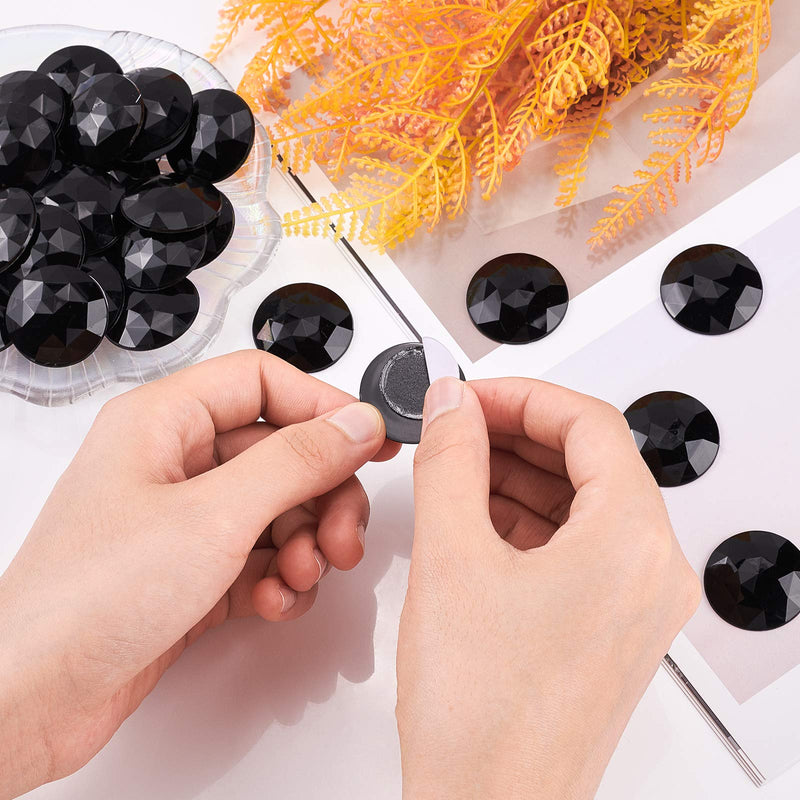FINGERINSPIRE 50Pcs 30mm Flat Back Round Acrylic Rhinestone Self-Adhesive Plastic Circle Gems Stick On Jewels(Black) for Costume Making Cosplay Jewels Invitation Crafts Bling Christmas Halloween Decor Black - NewNest Australia
