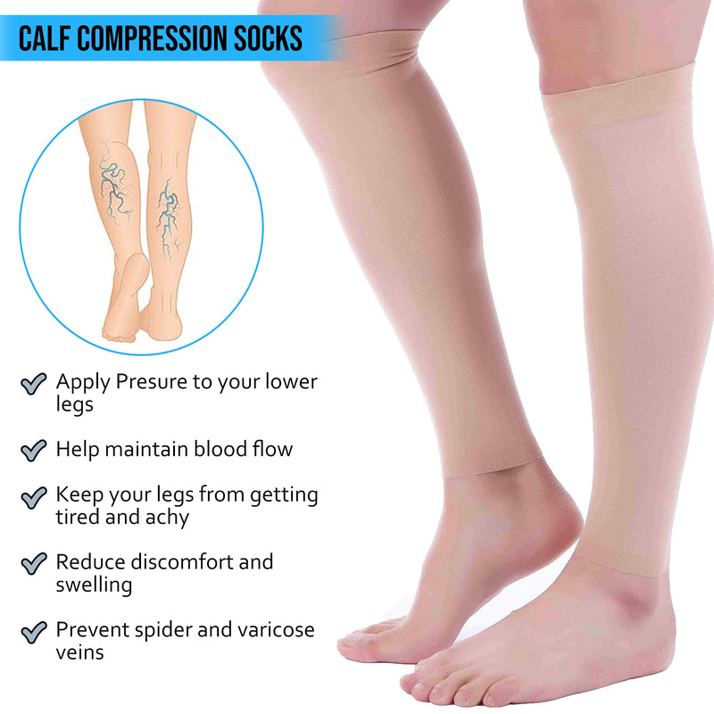 360 Relief Compression Calf Support Strut - For Torn Muscle Cramps Sports | Workout, Shin Splints Syndrome, Circulation, Fitness, Running, Jogging | X-Large, Beige With Mesh Laundry Bag - NewNest Australia