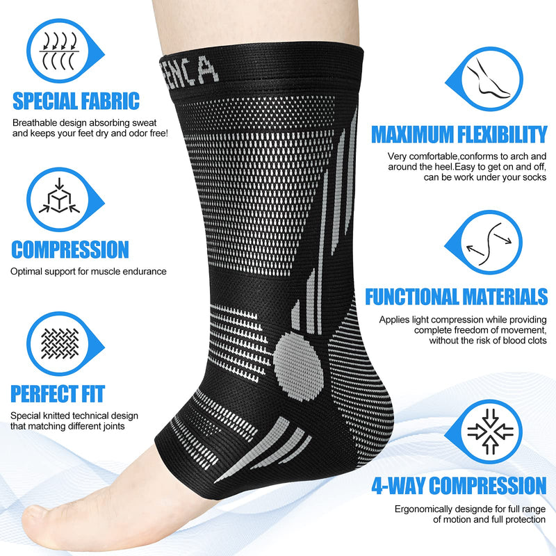 NEENCA Professional Ankle Brace Compression Sleeve (Pair), Ankle Support Stabilizer Wrap. Heel Brace for Achilles Tendonitis, Plantar Fasciitis, Joint Pain,Swelling,Heel Spurs, Injury Recovery, Sports S Black - NewNest Australia