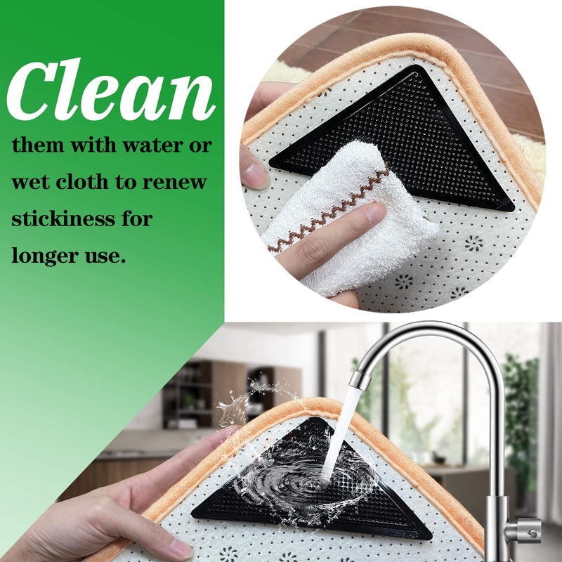 ZC GEL Rug Grippers for Hardwood Floors (8 pcs), Anti Slip Rug Grippers with Non Curling Washable and Reusable Non-Trace Removable Eco-Friendly Carpet Gripper for Tile Floors,Carpets,Floor Mats,Black - NewNest Australia