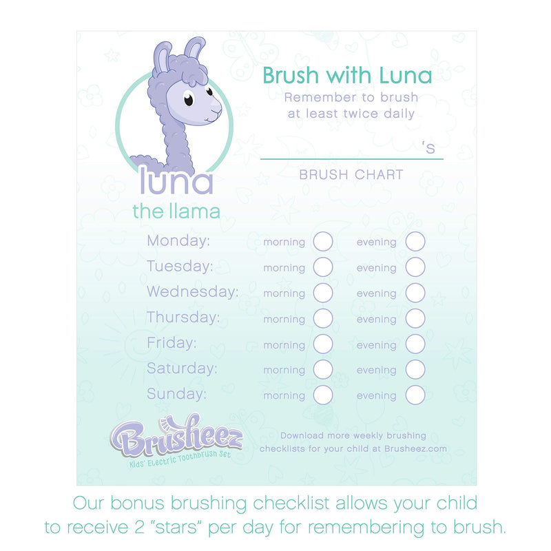 Brusheez® Kids Electric Toothbrush Set - Battery Operated, Soft Bristles, Easy-Press Power Button, 2 Brush Heads, Animal Cover, Sand Timer, Rinse Cup, and Storage Base - Ages 3+ (Luna The Llama) Luna the Llama - NewNest Australia