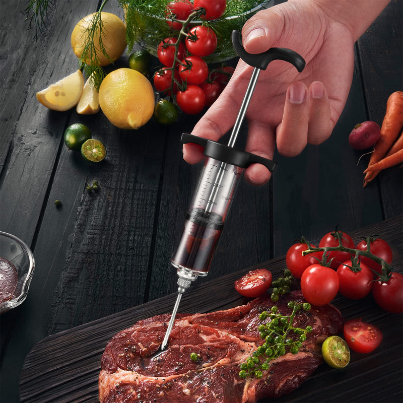 JY COOKMENT Meat Injector Syringe, 1-oz Marinade Flavor Injector with 2 Professional Needles,1 Cleaning Brushes(BLACK) Black - NewNest Australia