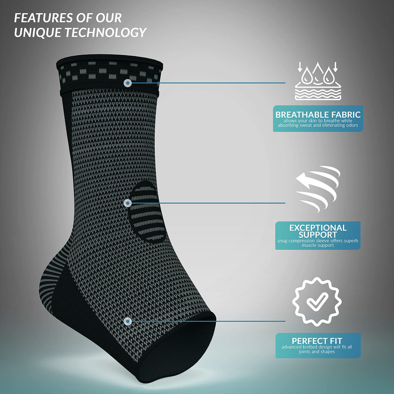 MODVEL 2 Pack Ankle Brace Compression Sleeve | Injury Recovery, Joint Pain | FSA or HSA eligible | Achilles Tendon Support, Plantar Fasciitis Foot Socks with Arch Support Small A Black - NewNest Australia