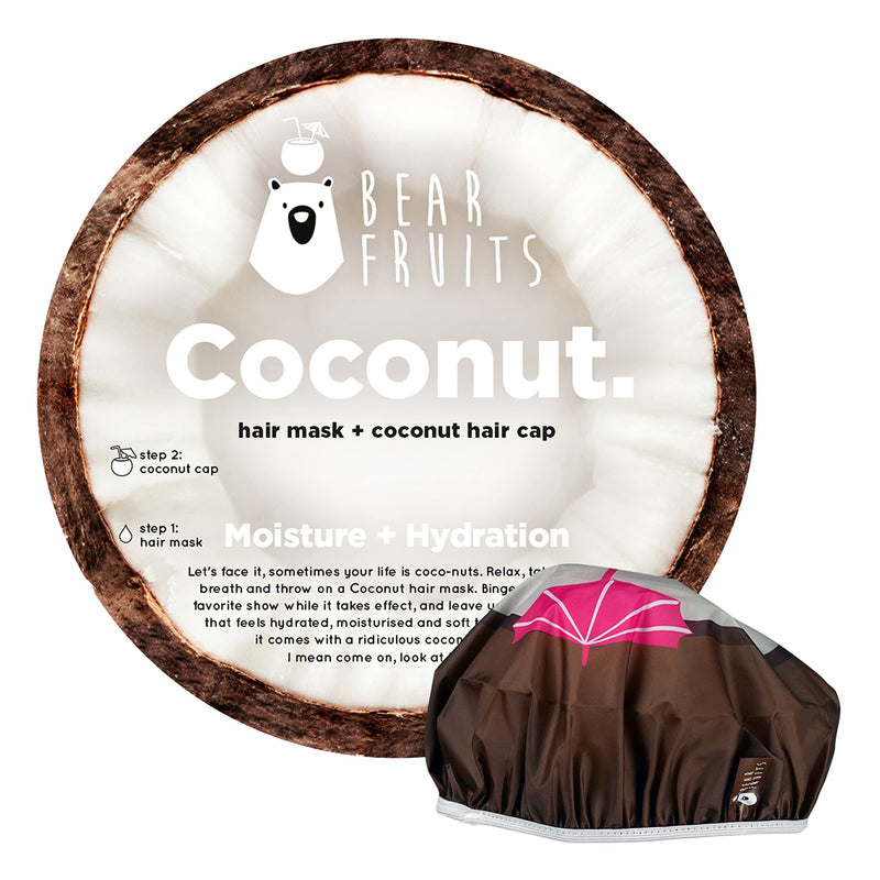 Bear Fruits Coconut Hair Mask & Reusable Hair Cap, Cruelty-free and Vegan Deep Conditioning Hair Treatment, Moisturizes and Hydrates, Gift For Her, Shower Cap, Hair Mask For Dry Damaged Hair, 20ml - NewNest Australia