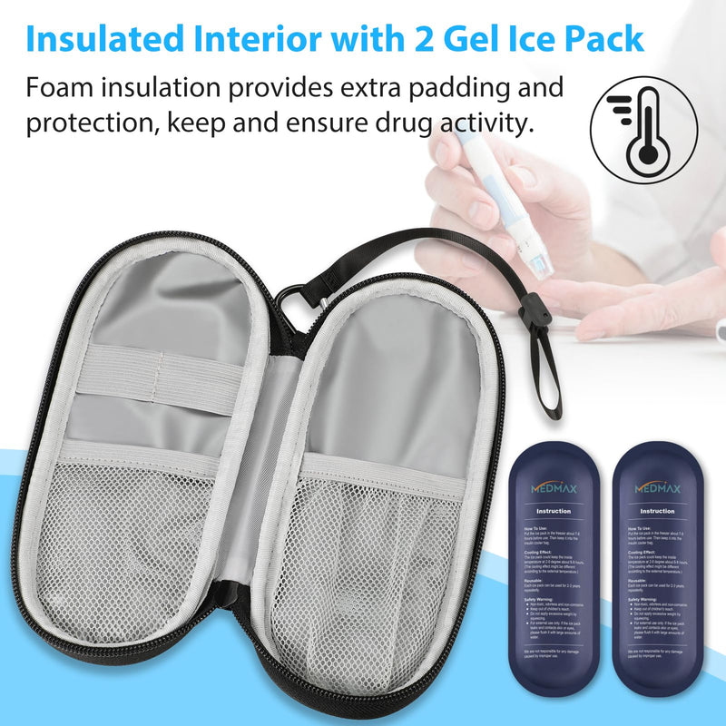 MEDMAX Insulin Cooler Bag with 2 Ice Packs - Diabetic Bag Water-Repellent Insulated Medicine Bag Portable Cooler Bag for Insulin Pen and Other Diabetic Accessories (Black) Za -Black - NewNest Australia