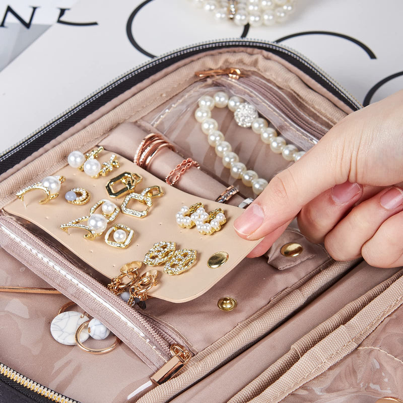 NISHEL Travel Jewelry Organizer Folio, Jewelry Rolls for Necklaces, Earrings, Rings, Bracelets, Watch, Black - NewNest Australia