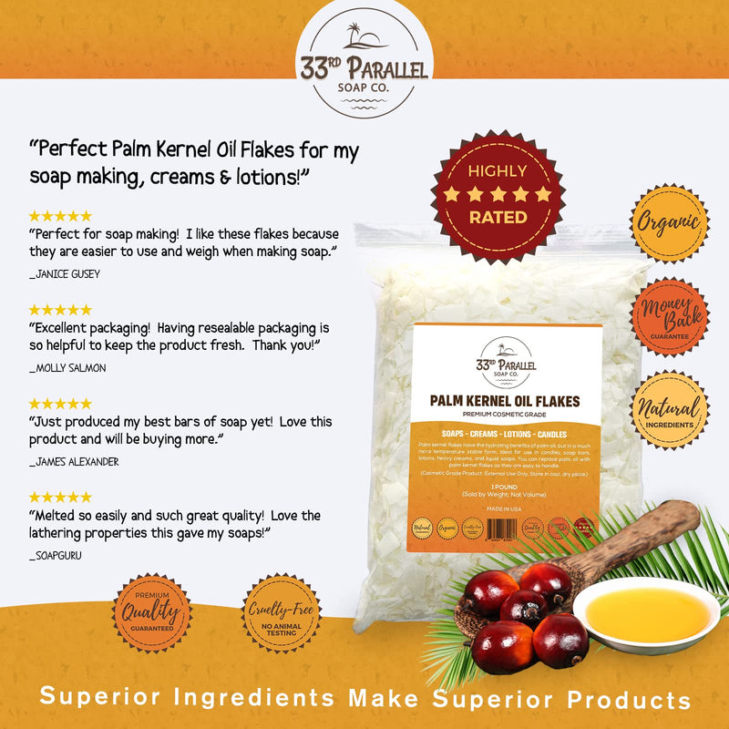 Palm Kernel Oil Flakes | Organic Premium Cosmetic Grade Palm Kernel Oil Flakes for Soap Making, Creams, Lotions & Candle Making | Sizes 1 to 5 LBS | (1 Pound) 1 POUND - NewNest Australia