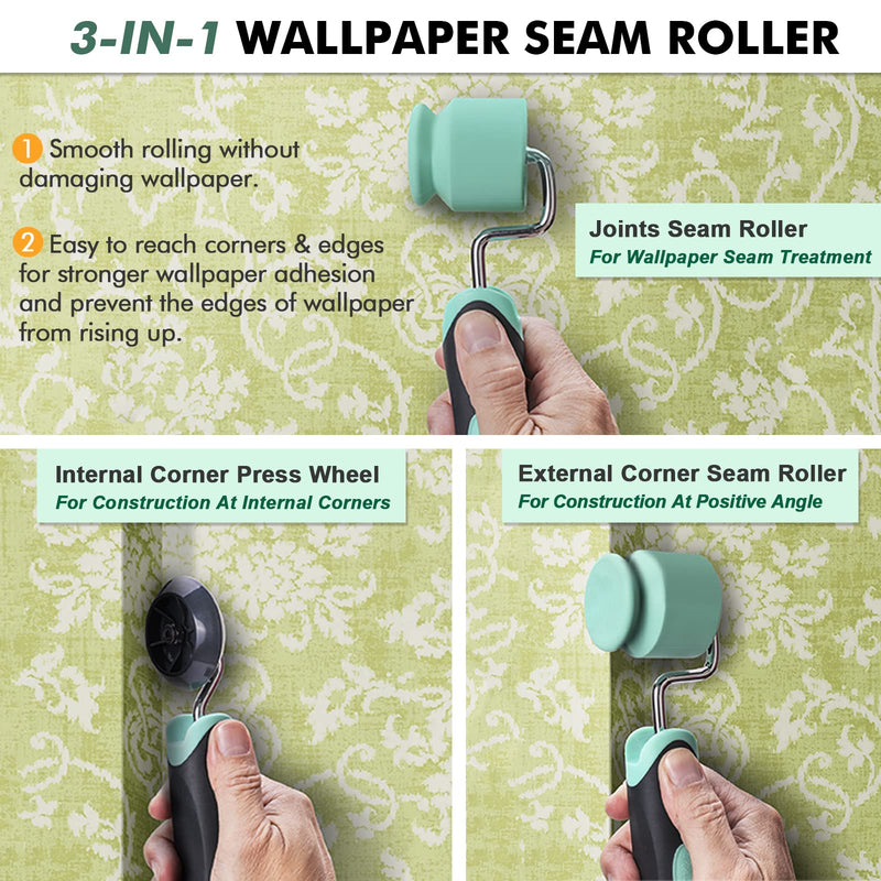 PinStone 10pcs Wallpaper Tools with Flat and Corners Seam Roller, 3-in-1 Smoothing Squeegee, Wallpaper Paste Glue Brush, Wallpaper Hanging Kit for Window Film Vinyl Adhesive Contact Paper Application 10pcs/pack - NewNest Australia