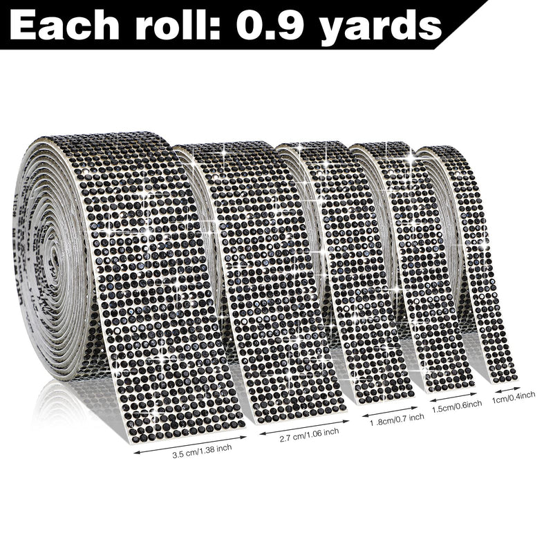 5 Rolls Self Adhesive Crystal Rhinestone Diamond Roll Ribbon DIY Decoration Sticker with 2 mm Rhinestone 4.5 Yards for Arts Craft, DIY Event Car Phone Decoration (Black) Black - NewNest Australia