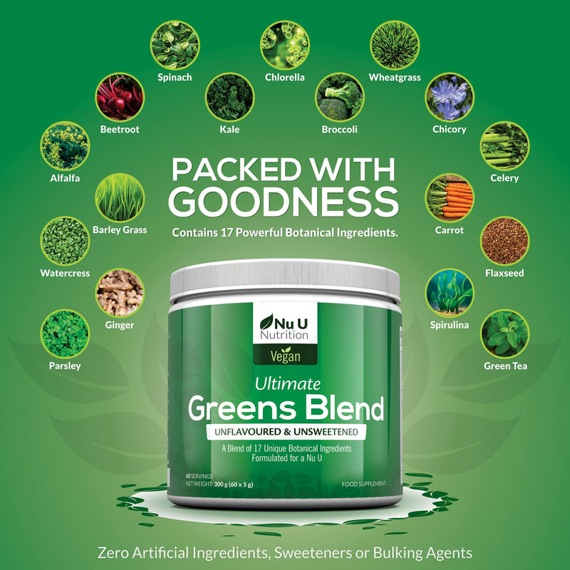 Super Greens Powder - 17 Superfoods Powder - 300g 60 Servings - Vitamin & Mineral Rich Formula - No Artificial Ingredients - Vegan & Vegetarian Friendly - Best Value - Made in The UK - NewNest Australia