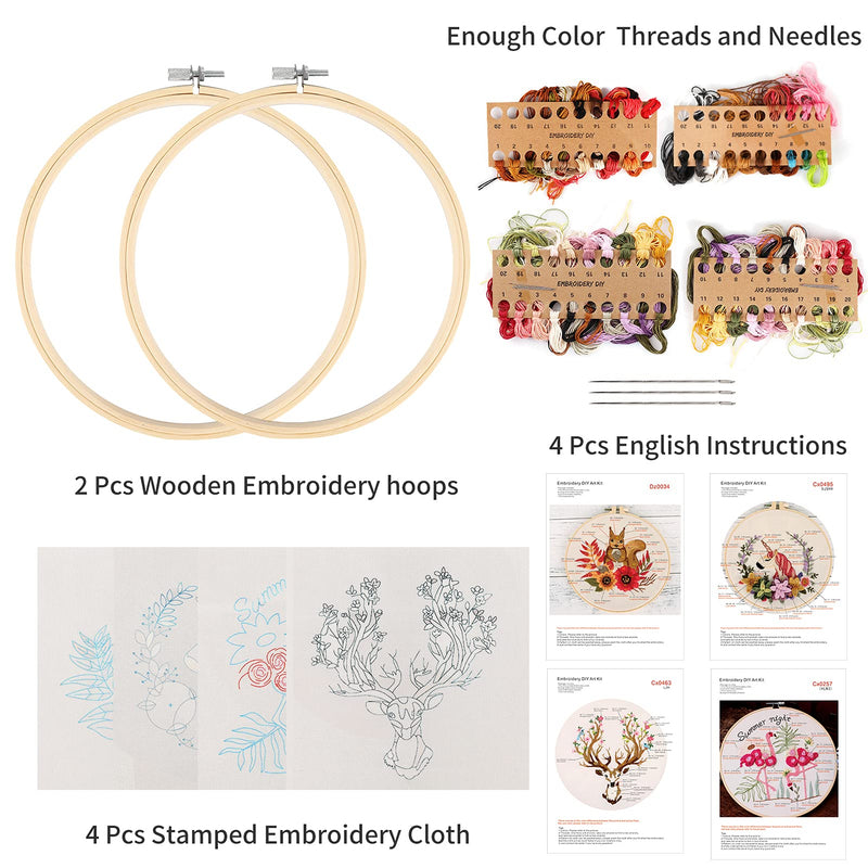 Embroidery Starters Kit with Pattern for Beginners, 4 Pack Cross Stitch Kits, 2 Wooden Embroidery Hoops,Scissors,Needles and Color Threads,Needlepoint Kit for Adults Animal - NewNest Australia