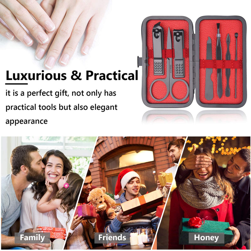 URAQT Nail Clippers, 7 pcs Professional Manicure Set, Nail Scissors & Eyebrow Grooming Kit, Stainless Steel Nail Care Tools with Luxurious Leather Case for Travel & Home Black-7pcs/Set - NewNest Australia