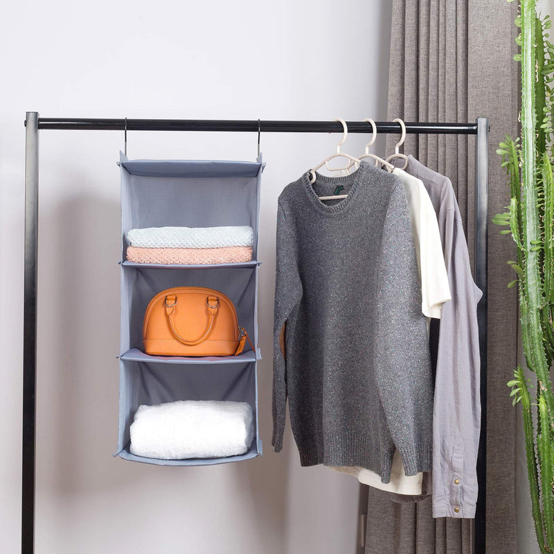 DonYeco Hanging Closet Organizer, Easy Mount Foldable 3-Shelf Hanging Closet Wardrobe Storage Shelves, Clothes Handbag Shoes Accessories Storage, Washable Oxford Cloth Fabric, Gray 3 Shelves Gray Oxford Cloth - NewNest Australia