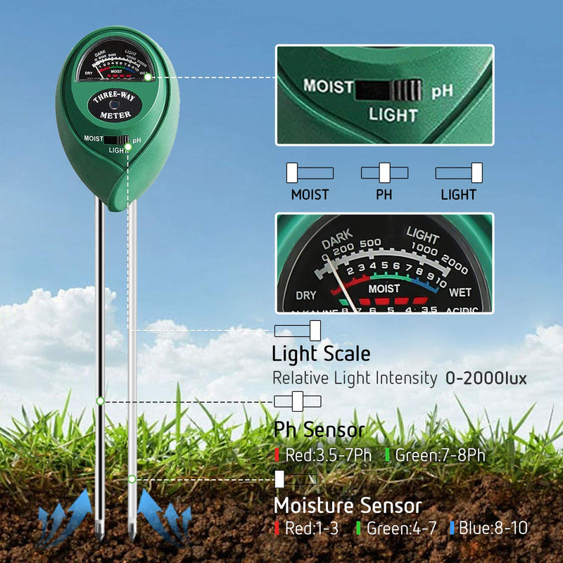 VIVOSUN Soil Tester, 3-in-1 Plant Moisture Meter Light and PH Tester for Home, Garden, Lawn, Farm, Indoor and Outdoor Use, Promote Plants Healthy Growth - NewNest Australia