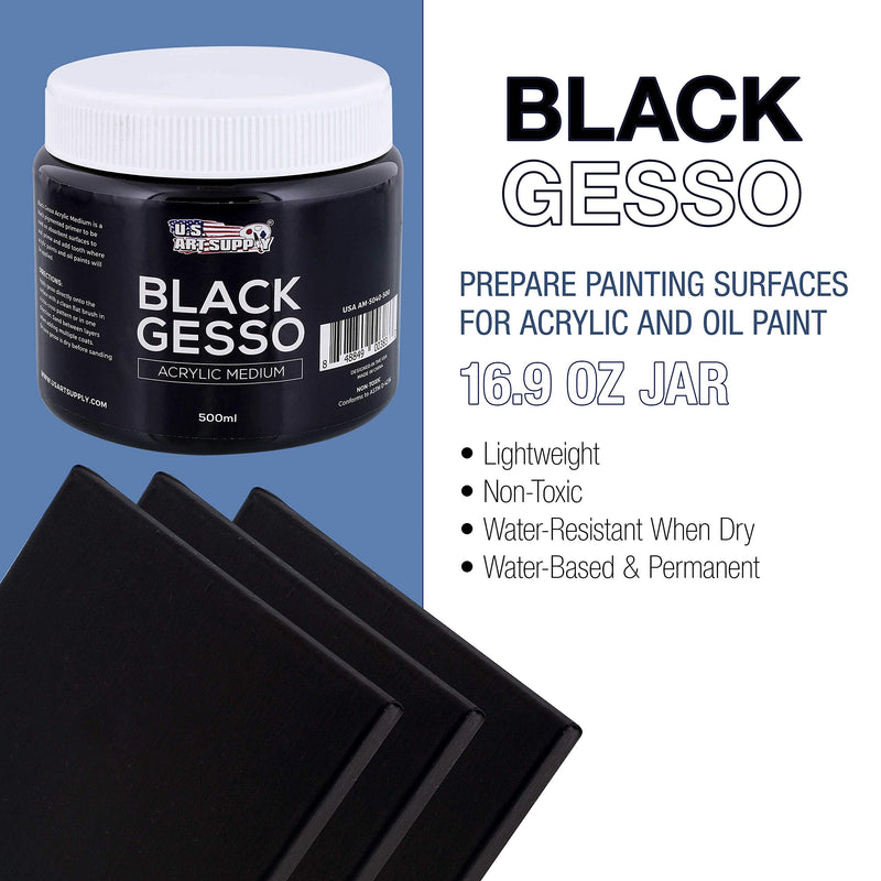 U.S. Art Supply Black Gesso Acrylic Medium, 500ml Tub - 16.9 Ounces Over a Pint - NewNest Australia