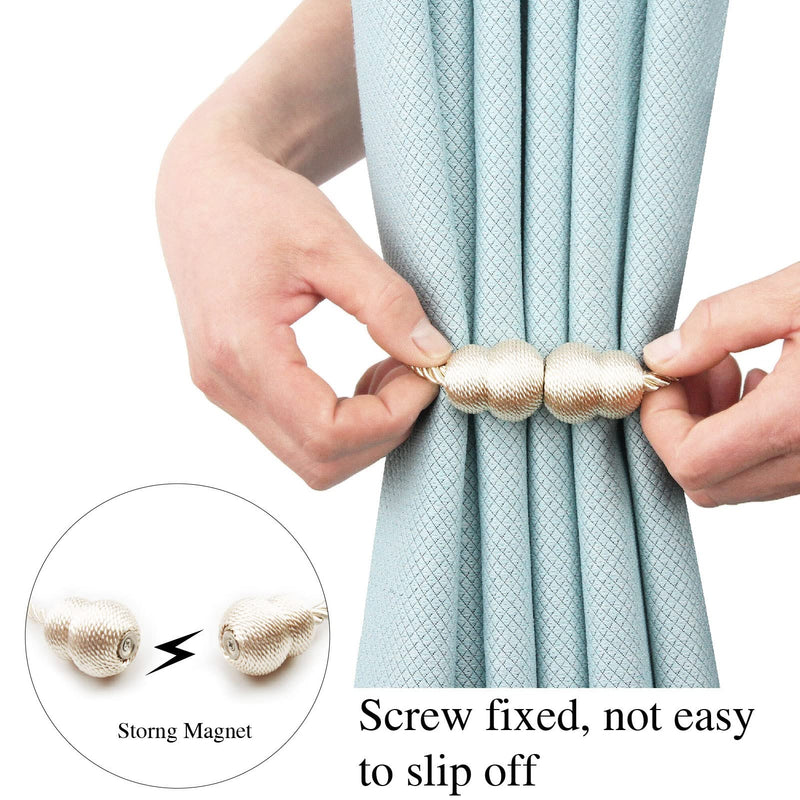 Hangtty Magnetic Curtain Tiebacks 2 Pack Rope Decorative Curtain Tie Backs Elegant Curtain Holders for Drapes Outdoor Window Treatment Holdbacks, Beige - NewNest Australia