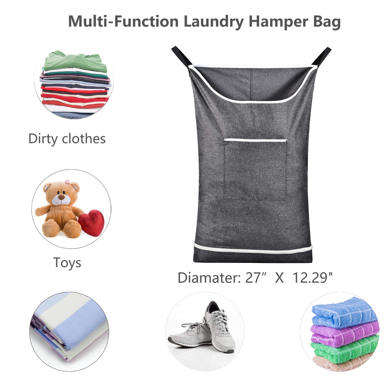 NewNest Australia - NALAN Hanging Laundry Hamper Bag Behind Door Hampers for Laundry Hanging Save Space Zipper Laundry Hamper Door Hanging with 2 PCs Stainless Steel Hooks Suction Hooks for Wall/Bathroom (Grey) Grey 