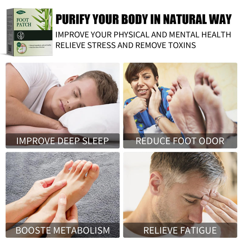 Detox foot plasters, pack of 20 detox plasters foot, foot care pads, foot plasters for detoxification, 100% natural deep cleansing foot pads for removing body toxins and keeping feet warm, improving sleep - NewNest Australia