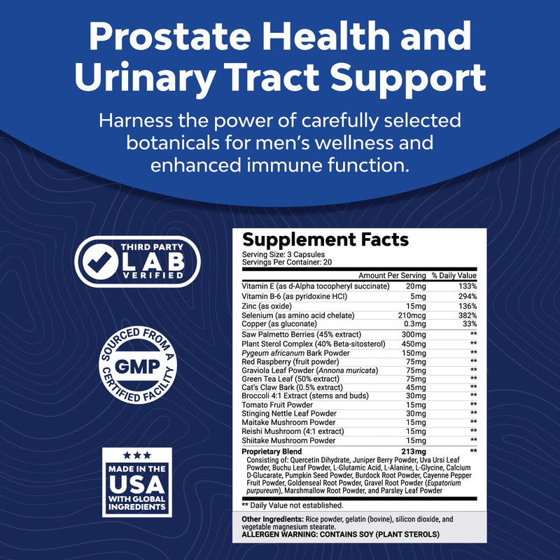 Saw Palmetto Prostate Supplements for Men - Pygeum and Saw Palmetto Extract Prostate Health Formula with Zinc Selenium Nettle Vitamin E and Plant Sterols - Mens Health Vitamin for Prostate Support 60 Count (Pack of 1) - NewNest Australia