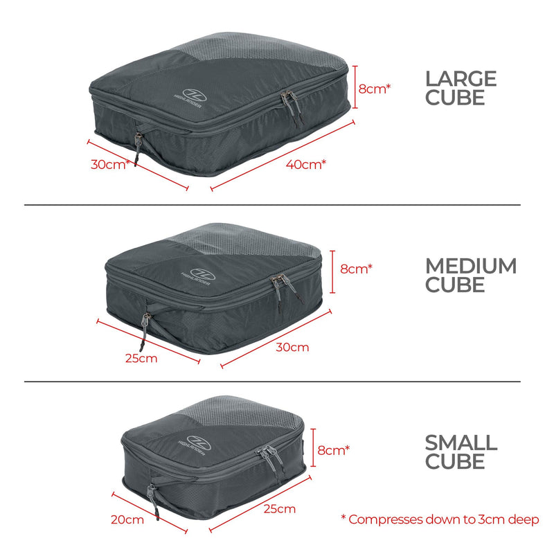 Highlander Compakta Compression Packing Cubes Organiser (Set of 3) - Lightweight Luggage Suitcase Travel Pouches Bag Safe Storage – Great for Clothes, Accessories, Cosmetics and Toiletries - NewNest Australia