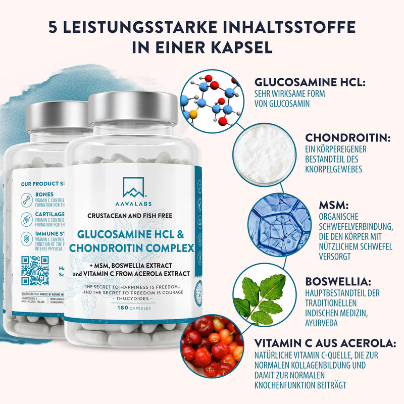 Glucosamine Chondroitin High Dose + Msm Capsules High Dose - Glucosamine Chondroitin Msm Complex + Boswellia & Natural Acerola Vitamin C Without Crustaceans & Fish - Glucosamine 1500 Mg 180 Capsules - NewNest Australia