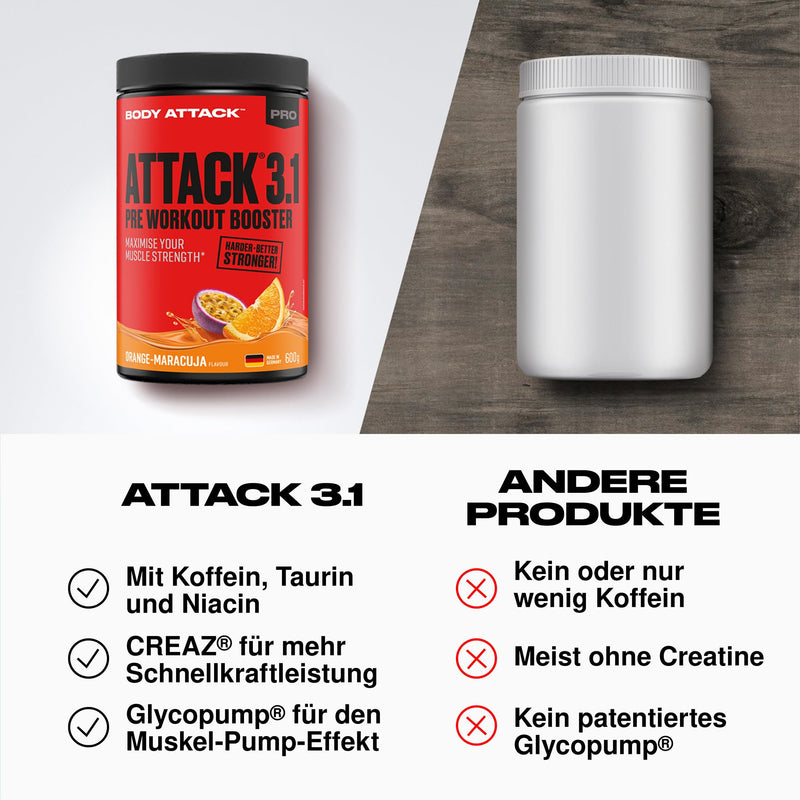 Body Attack Pre Workout Booster Pre Attack 3.0, Muscle Pump Booster, Creaz, Argiz & Citrusyn Fill Muscle Energy Storage, More Power, More Pump, 600 G (Orange Passion Fruit) - NewNest Australia