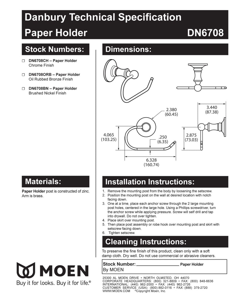 Moen DN6708ORB Danbury Collection European Single Post Toilet Paper Holder, Oil-Rubbed Bronze - NewNest Australia