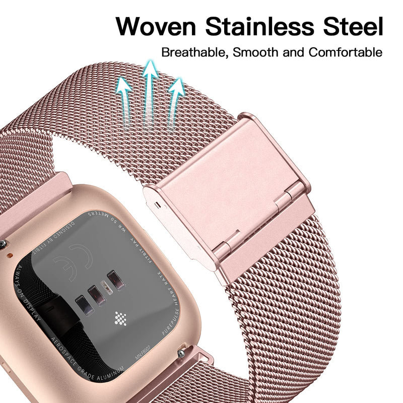 Maledan Metal Bands Compatible with Fitbit Versa/Fitbit Versa 2 Band for Women Men, Adjustable Stainless Steel Mesh Loop Bracelet Wristbands for Fitbit Versa 2/Versa/Versa Lite SE, Rose Gold Rose Gold (Fits for 6.0"-8.0") - NewNest Australia