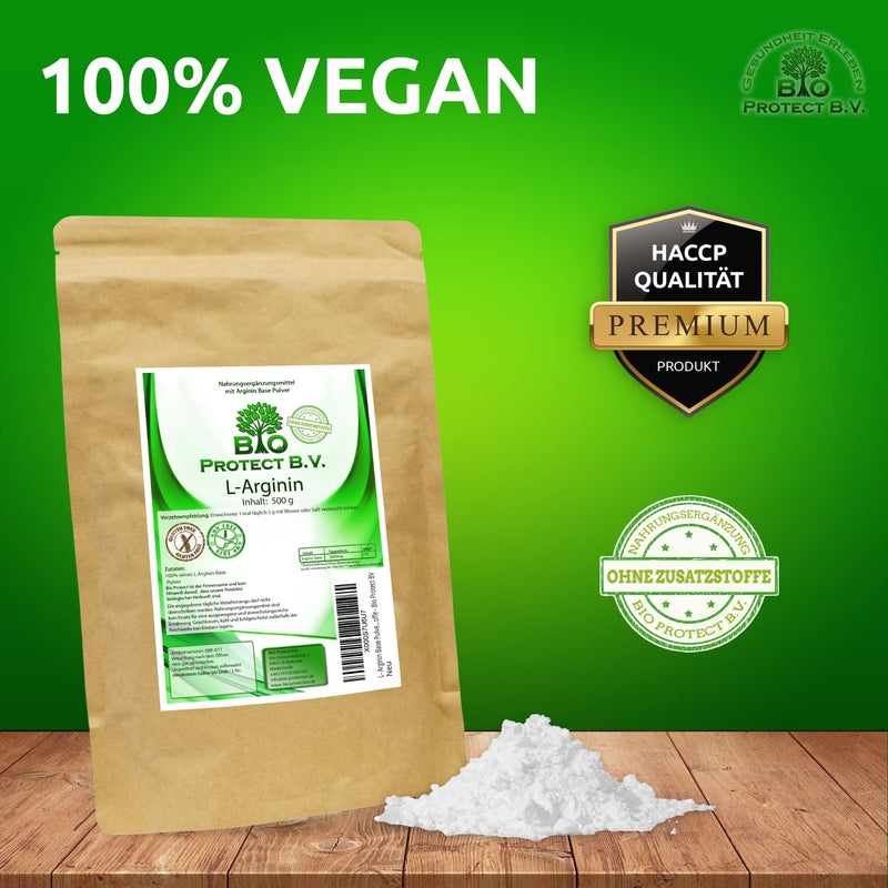 L- Arginine Base Powder 500 grams - 100% without additives - purest arginine powder in premium quality from Bio Protect always free from magnesium stearate and other additives - NewNest Australia