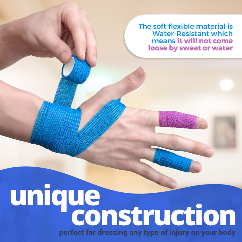 Self Adhesive Cohesive Tape Rolls - Pack Of 12-2.5 Cm, 2 Inch, 3 Inch X 1.5 M Self Adhesive Bandage Rolls And Sports Bandage For Ankle, Wrist, Sprains And Swelling - NewNest Australia