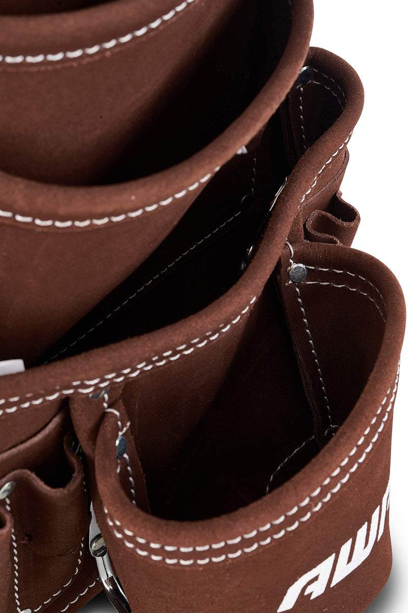 AWP 10-Pocket Suede Tool Pouch | Durable General Construction Leather Tool Pouch | Brown - NewNest Australia
