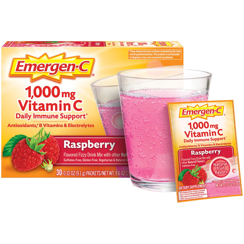 Emergen-C 1000mg Vitamin C Powder, with Antioxidants, B Vitamins and Electrolytes, Immunity Supplements for Immune Support, Caffeine Free Fizzy Drink Mix, Raspberry Flavor - 30 Count/1 Month Supply 0.32 Ounce (Pack of 30) - NewNest Australia