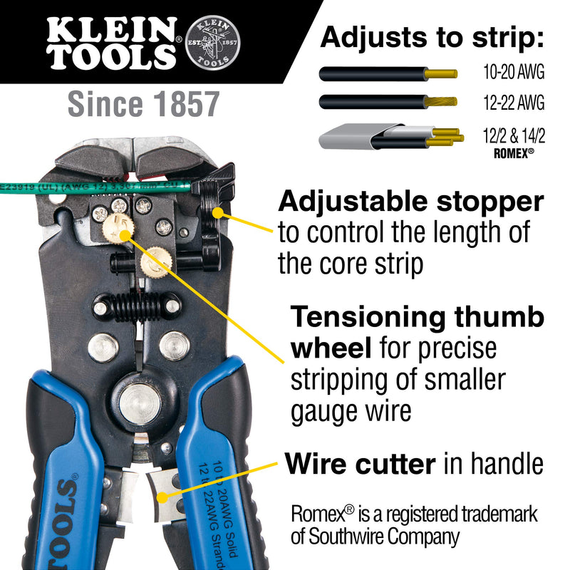 Klein Tools 11061 Wire Stripper / Wire Cutter for Solid and Stranded AWG Wire, Heavy Duty Kleins are Self Adjusting - NewNest Australia