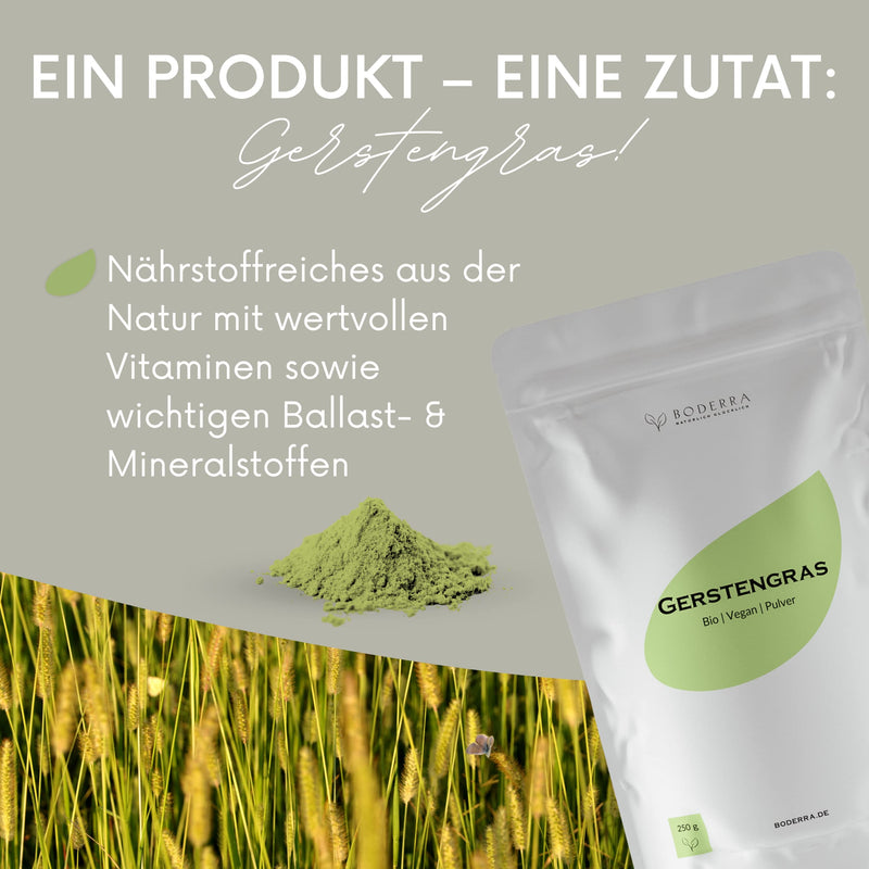 Boderra Organic Barley Grass Powder - Made In De - 60-Day Supply Of Barley Grass Powder Organic - Nutrient Miracles - Organic Barley Grass In Raw Food Quality - Vegan - Without Additives - Laboratory Tested, 250G - NewNest Australia