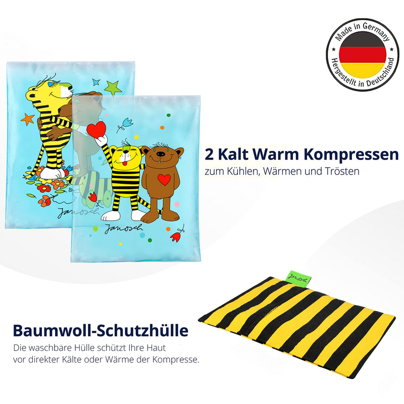 JANOSCH® NEW!! 2x cold warm compresses with tiger - protective cover made of BW - cold and warm gel compress - made in Germany - microwave safe - NewNest Australia
