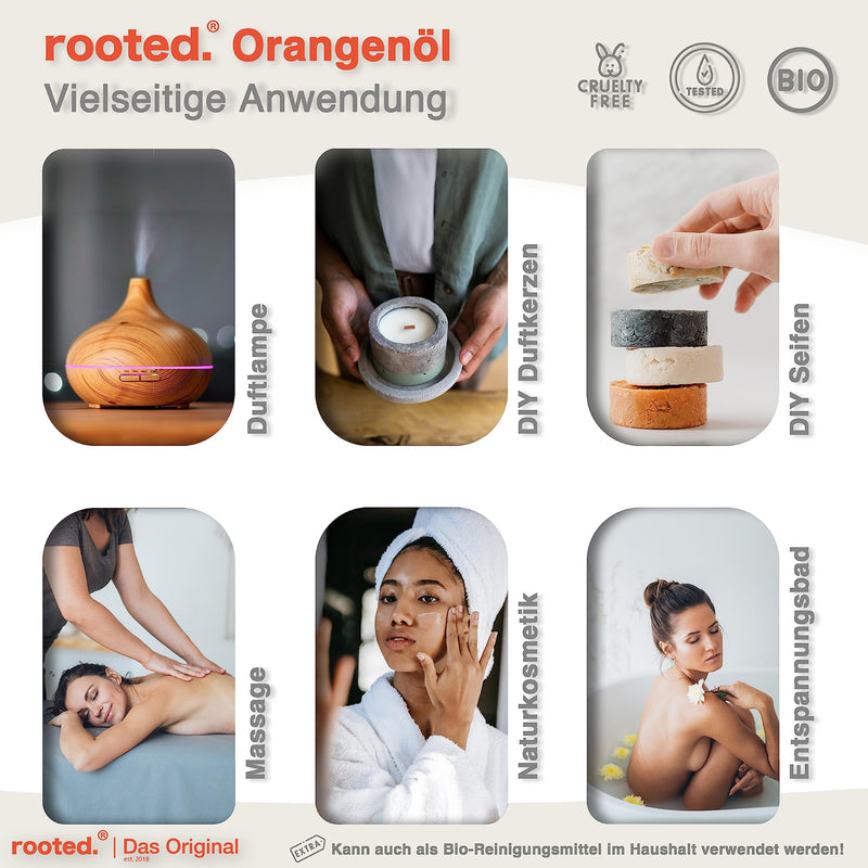 Rooted. | The Original | 10Ml Organic Orange Oil | Certified Natural Cosmetics | Orange (Citrus Sinensis) | 100% Pure Natural Orange Essential Oil For Natural Cosmetics, Aromatherapy, Scented Candles And Soaps - NewNest Australia