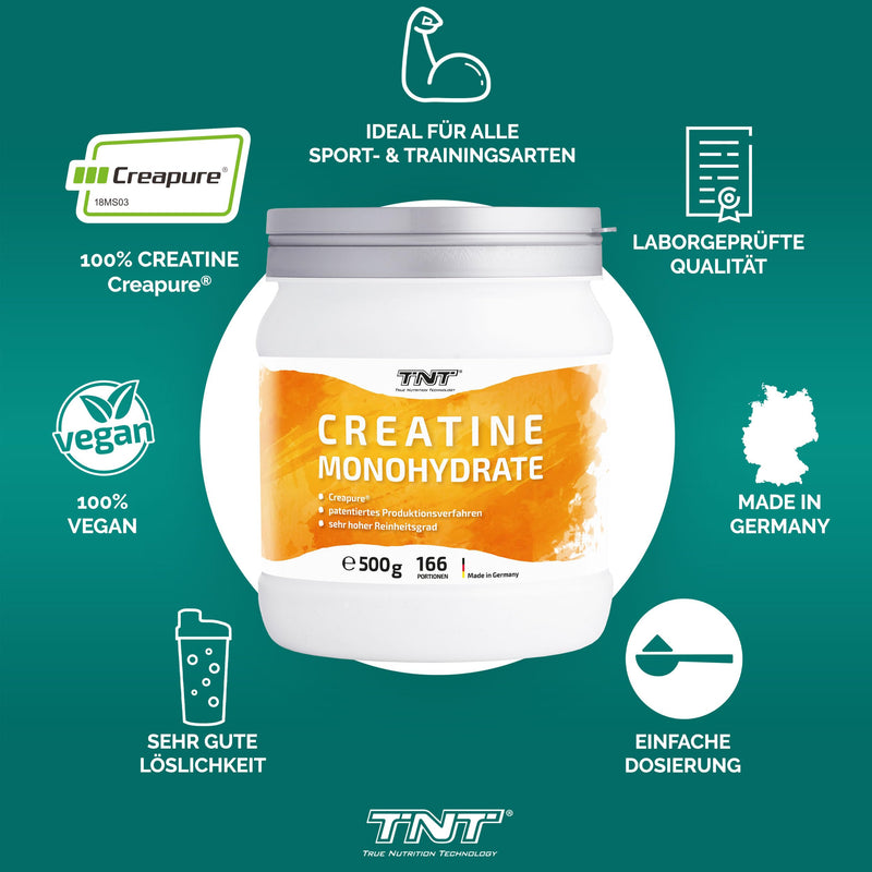 TNT Creatine Monohydrate (500g) • Pure Creapure ® • Vegan Creatine Powder • Creatine Monohydrate without additives 500g (pack of 1) - NewNest Australia