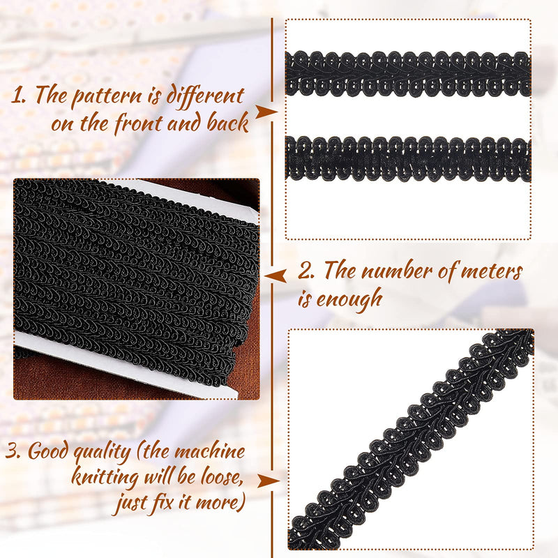 Gimp Braid Trim 1/2 Inch 20 Yard Polyester Woven Braid Trim Upholstery Trim Decorative Gimp Trim for Costume DIY Crafts Sewing Curtain Slipcover Decoration Jewelry Making Costume Accessories (Black) Black - NewNest Australia