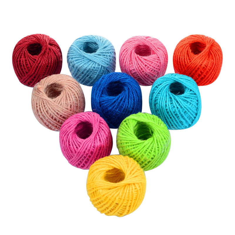 1000 Feet (c.333 Yards) 2mm 3 ply Colourful Natural Jute Twine String Roll Collection - 10 Assorted Coloured Variety Pack for Artworks and Crafts, Gift Wrapping, Picture Display and Gardening - NewNest Australia