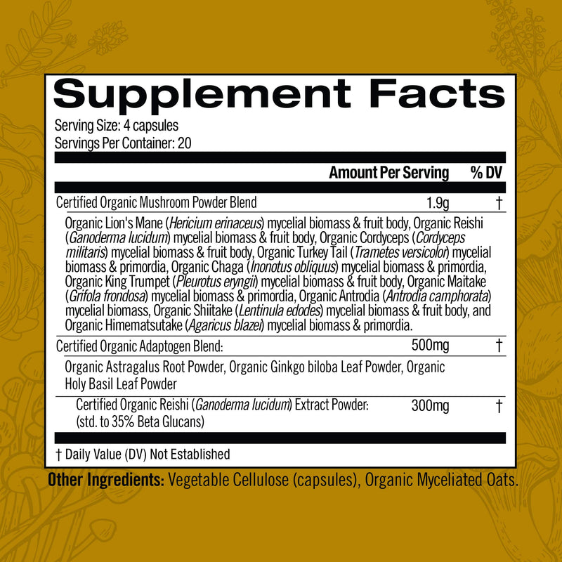 Om Mushroom Superfood Master Blend Mushroom Capsules Supplement, 80 Count, 20 Servings, 10 Mushroom Complex, Lions Mane, Chaga, Cordyceps, Reishi Extract Adaptogens for Vibrant Health, Immune Support Master Blend Capsules 80 Count (Pack of 1) - NewNest Australia