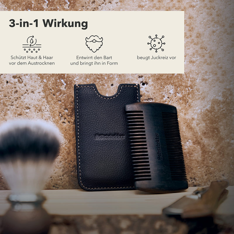 Störtebekker premium wooden beard comb with handmade leather case - perfect gift idea - brings any beard into shape thanks to teeth on both sides - including shaving and beard guide - NewNest Australia