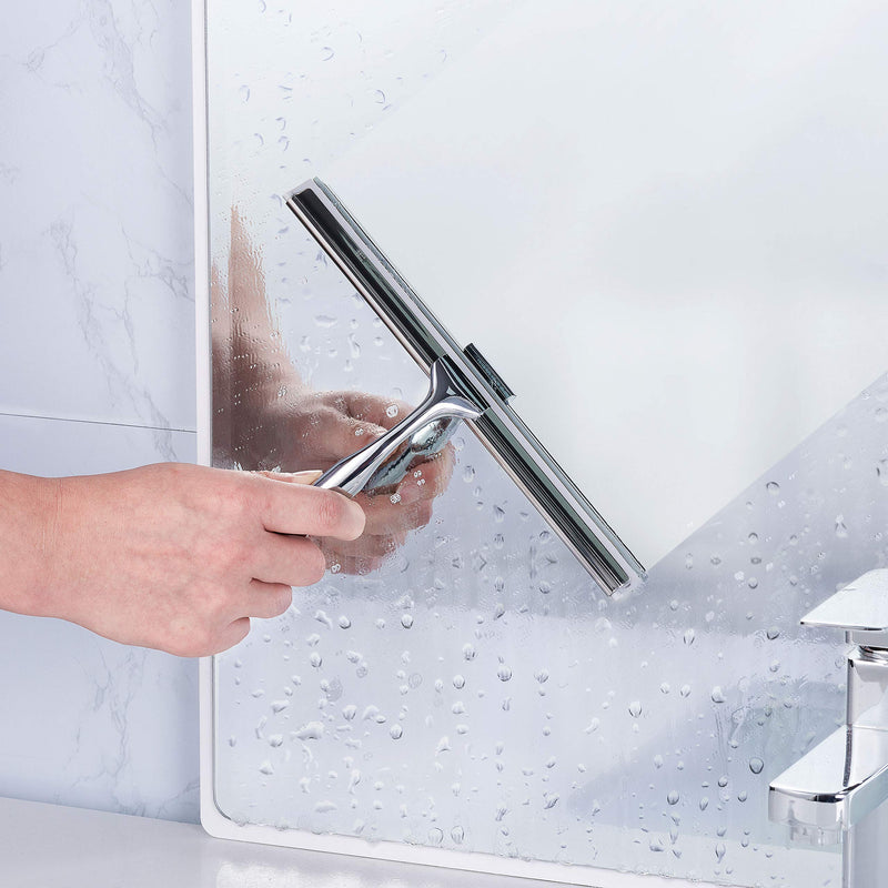 Ettori Shower Squeegee Clear Glass Wall Cleaner Stainless Steel with Suction Storage Hook -10'', Chrome - NewNest Australia