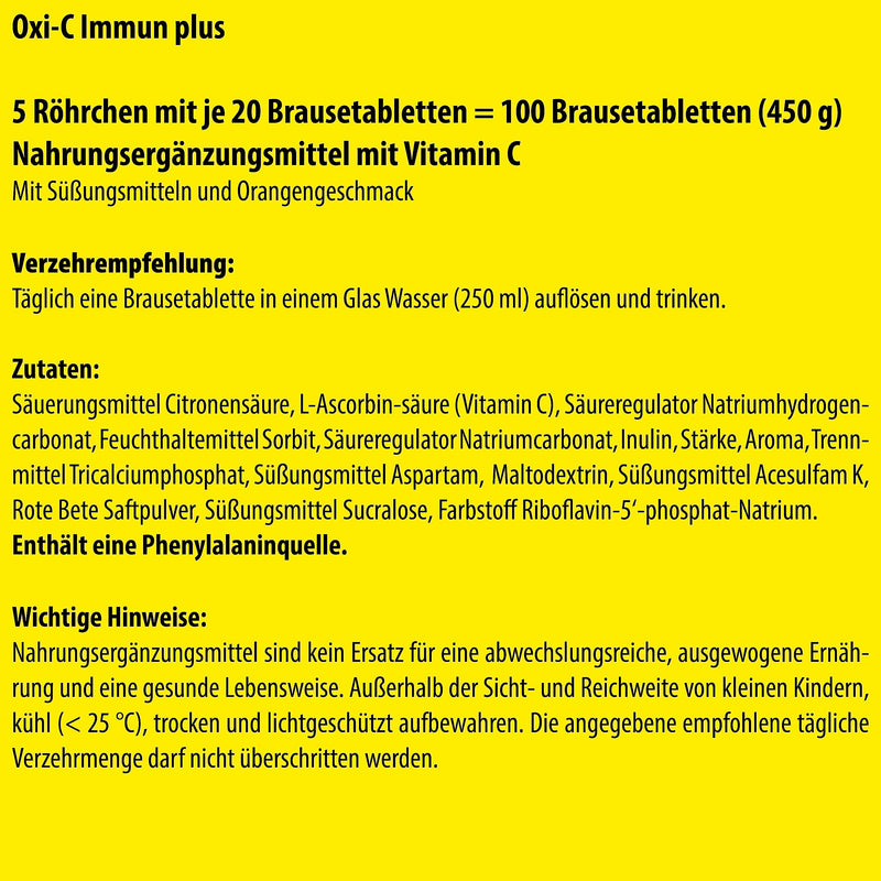 1000 mg vitamin C effervescent tablets 5x20 pieces - orange flavor - 1000 mg vitamin C - T&D Pharma Oxi-C Immune plus - Made in Germany Vitamin C 1000 mg 20 pieces (pack of 5) - NewNest Australia
