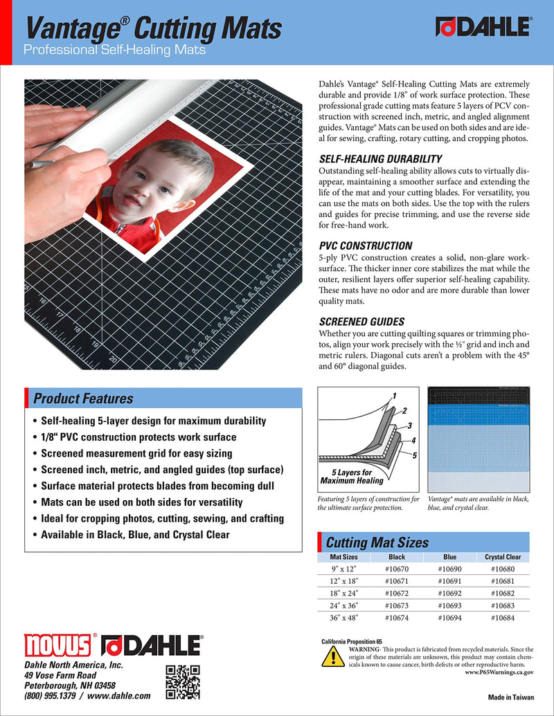 Dahle Vantage 10670 Self-Healing Cutting Mat, 9"x12", 1/2" Grid, 5 Layers for Max Healing, Perfect for Crafts & Sewing, Black 9" x 12" - NewNest Australia